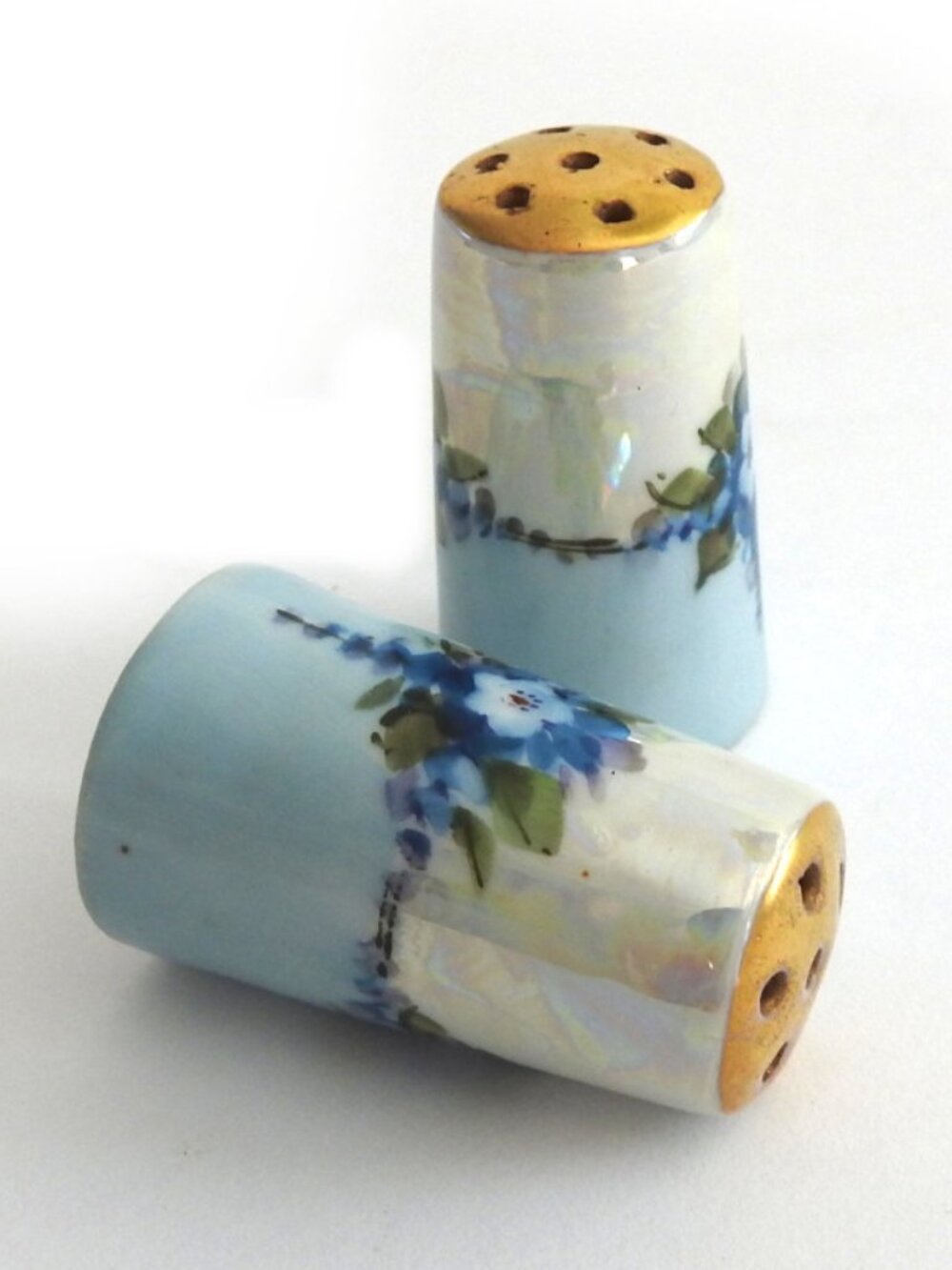 VTG MZ Altrohlau Czechoslovakia Forget-Me-Not Lusterware Shakers